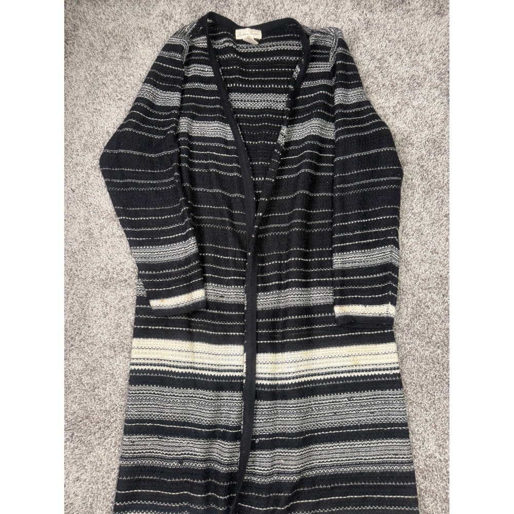 Vintage Fashion Avenue Women's 3X Black White Striped Long Cardigan Duster